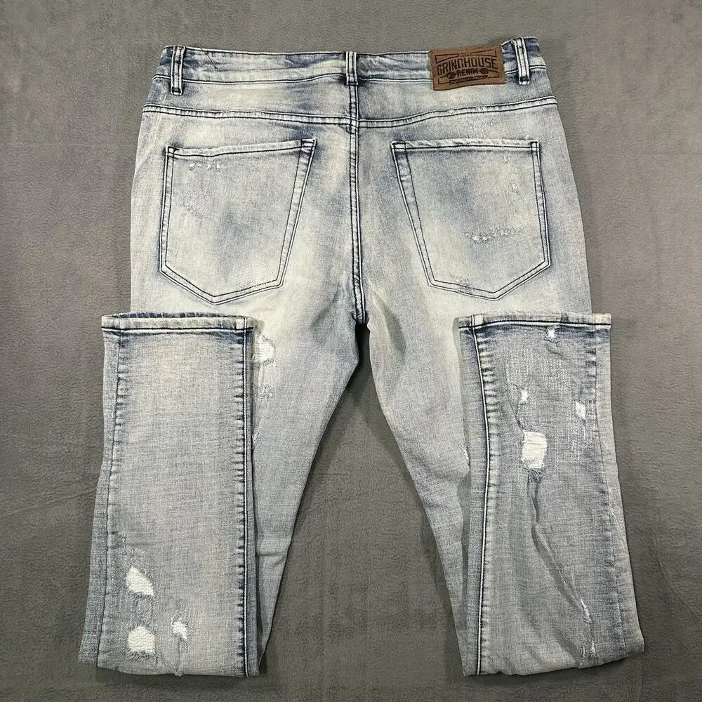 Grindhouse Denim Jeans Light Wash Men’s 38x33 Distressed Slim Fit Streetwear